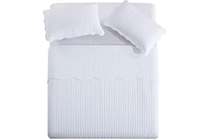 PHP Bedspreads Double Size Quilted Bed Throws For Sofas Large - Embossed Matt Finish Reversible Double Quilt Bedspread + 2 Pillow Shams - White Quilted Bedspread 240 X 240 cm