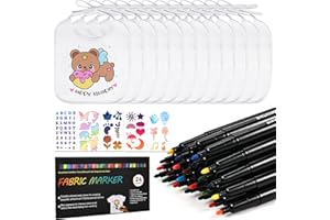 Faburo Lätzchen zum Bemalen, 12 Stück mit 24 Textilstiften für Babyparty Spiele und Deko, Baby Shower Gender Reveal (20*24cm), 5 Schablonen