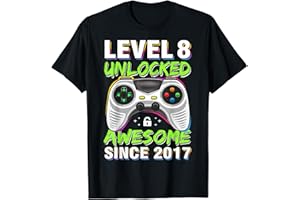 BIRTHDAY GAMER APPAREL STORE 2025 8 Years Old Gift Boy Level 8 Unlocked Awesome 2017 Birthday T-Shirt