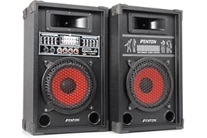 SKYTEC Fenton SPA-800, PA Aktiv Lautsprecher, Party Boxen Set, Aktiv DJ Boxen, 600 Watt 8 Zoll, USB Port und SD Slot, PA Anlage, DJ Equipment, Lautsprecherset, Schwarz