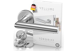 Vellure® Zestaw klamek ze stali nierdzewnej (w zestawie szablon do wiercenia i instrukcja montażu) klamki drzwi wewnętrzne - okucia drzwi - klamka do drzwi pokojowych (do drzwi pokojowych)