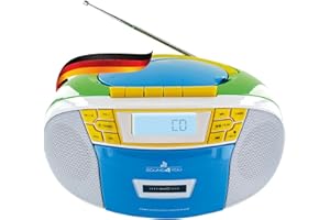 SCHWAIGER 661644 CD-Player mit Kassette und Radio MP3 USB Anschluss FM Radio AUX Kopfhörer Boombox Netz- und Batteriebetrieb Display tragbar bunt