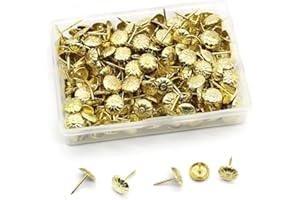 WAKIHONG 200 Pezzi Antico Chiodi di Mobili Tappezzeria Chiodini Thumbtacks Head Nail Pin Chiodi con Motivo Crisantemo (11x16mm) Oro
