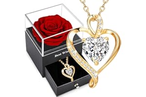 SWEETIME Rosa Eterna Real,Flores Natural Preservada,Rosa Roja Hecha a Mano Caja Regalo Románticos para Ella Día de la Madre Día de San Valentín Navidad Esposa Mujeres Abuela Cumpleaños Regalo Aniversario