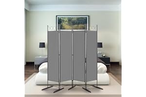 GIVOKE Folding Room Dividers, 4 Panels Movable Protective Privacy Screens, Steel Frame Portable Fabric Screen Room Partition for Home Office, Gray