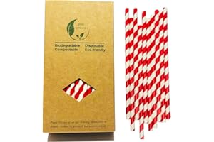 BOFA ECO TABLEWARE 100 sztuk Świeże czerwone i białe paski papierowe szklanki do picia, biodegradowalne picia klasa jedzenia z czerwonymi paskami do codziennego użytku, szklanki Coca Cola