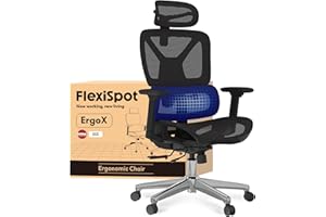 FLEXISPOT ErgoX sedia ergonomica da ufficio con poggiapiedi, braccioli 3D, poggiatesta 3D, schienale 5D regolabile, seduta traspirante, portata fino a 130 kg, nero