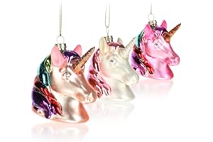 COM-FOUR® 3x ozdoby choinkowe premium - dekoracyjny jednorozec z prawdziwego szkla - specjalne kule drzewne jako ozdoby swiateczne - specjalne zawieszki na choinke (Jednorozec - 3 sztuki)