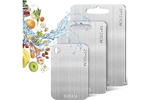 ROTKUSZ Planche a Decouper en Titane, 3 Pièces Planche à Découper en Inox, Planche à Découper Double Face de Qualité Alimentaire, Planche à découper pour Viande, Fruits, Fromage et Légumes