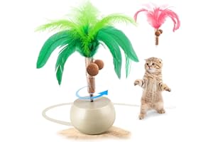 Migipaws Interactive Cat Toy, Feather Kitten Toy, Electric Rolling Tumbler for Indoor Cats, Automatic Cat Teaser, Silver Vine Stick, Rechargeable