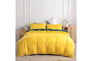 Jemiipee Juego de Funda Nordica 100% Microfibra Reversible Cama 90 Suave Fundas Nórdicas Color Sólido Funda Edredon 150x200 cm y 1 x Funda de Almohada de 50x70 cm, Amarillo/Verde Azulado