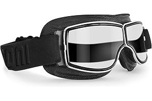 Bertoni Lunettes Vintage Moto – Lunettes Aviateurs cuir Noir pour Casques mod. 188