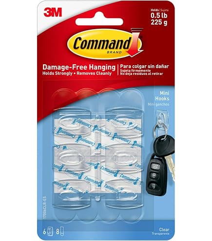 Command Ganci Universali Trasparenti, 3 Pezzi Piccoli Con Strisce Adesive, Portata 230g
