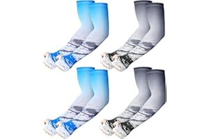 COUME 4 Pairs UV Sun Protection Arm Sleeves Anti Slip Arm Compression Sleeves Basketball Sleeves Ice Silk Cooling Sleeves Long Arm Cover for Men Women Outdoor Sport Running Football Baseball Tattoo, 2 Color