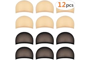 TEGRACE 12 pezzi Calotte per parrucche per uomo e donna, Retine per parrucche in nylon realizzati in tessuto elasticizzato e sottile, taglia unica (6 pezzi beige naturale+6 pezzi nero)
