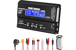 Haisito Lipo laddare 80 W 6 A Lipo Balancer för LiPo/Li-Ion/Life (1–6S) och NiMH/NiCd (1–15S), RC batteriladdare med LED-skärm, strömförsörjning och XT60/Deans/JST/Futaba-adapter