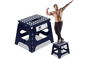 Spranster Super Strong Folding Step Stool -11"- Sturdy Enough to Hold 300 Lb - Lightweight Foldable Step Stool for Adults and Kids - Opens with one Flip - Great for Kitchen, Bathroom and Bedroom- Blue