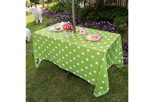 3E Home Outdoor Table Cloth with Parasol Hole Waterproof Garden Patio Rectangle Tablecloth, Table Cover with Zipper for Outdoor Picnics and Parties[60x84 inches(152x213cm) Green dot]