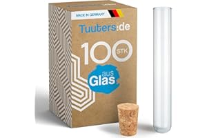 Tuuters 100x Glas Reagenzgläser mit Korken, dunkelbraun (160 x Ø16 mm)