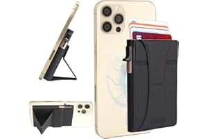 ANTEGE Tarjetero MagSafe de Cuero Vegano con Soporte Ajustable y Bloqueo RFID, Magsafe Wallet Apple, Cartera Magnética Compatible con iPhone 12 13 14 15 16. Capacidad para 7 Tarjetas (Negro/Dorado)