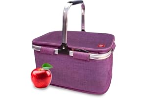 IRIS BARCELONA Cesta Picnic 20L - Cesta Plegable Termica con Marco de Aluminio, Cesta Bolsa Termica Mantiene el Frio 12h, Nevera Portatil con Cremallera Evita Fugas, Libre de BPA para Picnic, Camping, Lila Jaspeado