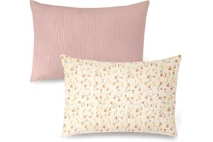 HYHIOTS Musselin-Kissenbezüge, Baumwolle, 2 Stück, Kissenbezüge für Kinder, Reisekissen, Kleinkind, Hotelverschluss für 33 x 45,7 cm, 35,6 x 48,3 cm, 30,5 x 40,6 cm, Rosa
