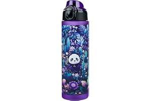 Baagl Kinder Trinkflasche, Auslaufsichere Wasserflasche 700ml, Schule und Sport Flasche für Mädchen, Vielseitige und Praktische Flasche mit verschließbarem Deckel (Jungle Panda)