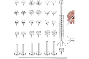 ADRAMATA 16G/18G Labret Piercing Jewellery Surgical Steel Internally Threaded Tragus Stud CZ Flat Back Earrings Lip Bar Tragu