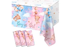 FRIGG Tischdecke Gender Reveal, 3pcs 220 * 130cm Baby Party tischdecke, Rosa und Blau tischdecken mit Bär, tischdecke Outdoor für Gender Reveal Party, Baby Party Dekoration, Boy or Girl deko