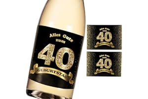 COLOFALLA 2Pz Adesivi Bottiglie Vino Compleanno Etichetta Bottiglia Padrino Madrina Etichette Bottiglie Liquori Scritta Tedesca Alles gute zum Geburtstag Champagne Regalo Compleanno Nascita (40 Anni)