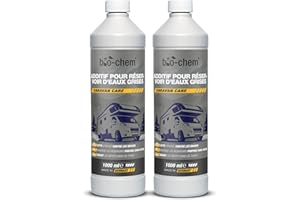 BIO-CHEM CLEANTEC Bio-Chem - Additif pour réservoir d'eau Grise 2 x 1L - Additif pour Reservoir Eau WC Chimique de Camping Car, Toilette Chimique Caravane - Produit nettoyant pour réservoir d'eau