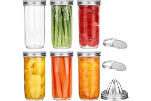 USHOP Mason Jar 750ML,Set di 6 Vasetti Vetro con Copertura Divisa,Barattoli Vetro Ermetici con Copertura in acciaio inossidabile 304 per Conserve,Marmellata/Miele/Crauti/Sottaceti Preparazione
