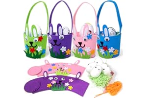 Sprinlot Koszyk wielkanocny DIY dla dzieci, 4 szt. wielkanocnych zajączków, kolorowy filc, koszyk wielkanocny z pisankami wielkanocnymi, zestaw do majsterkowania na prezenty wielkanocne i dekoracje wielkanocne, kosz na słodycze