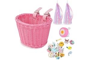 Flintronic Cesta de Bicicleta para Niños, Canasta para Bicicleta para Niñas Tejida a Mano, Canasta para Bicicletas con Correa