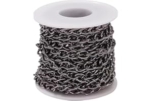 Jaydis 16.4 Feet Aluminum Curb Chains 10x6.5x1.8mm Twisted Links Cross Cable Chains Gunmetal Plated with Spool for Pendant Necklace Jewelry Making