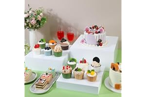 Beeveer 2 Sets Buffet Risers Food Risers for Buffet Table White Acrylic Food Display Risers and Stand 10" 11" 12" Display Stand Box with Hollow Bottoms for Catering Dessert Collectible Party Counter