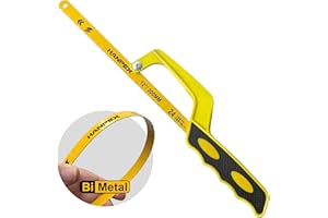 Hanpex Mini Hacksaw, Compact Hand Operate Aluminum Hack Saw with 30cm(12inch) Flexible Bi-Metal Hacksaw Blade – Small Cutting Saw for Metal and Wood