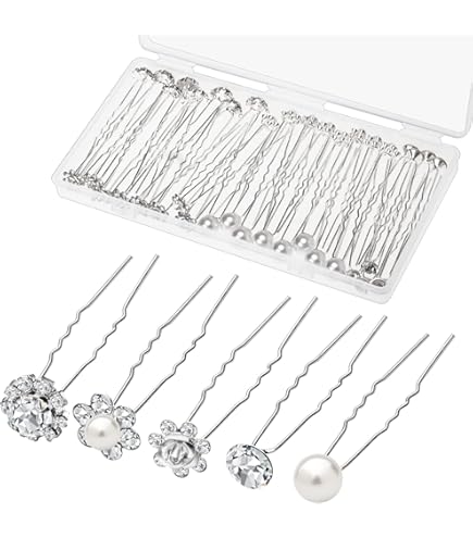 Edary Set bloemvormige haarspelden, 5 stuks; bruid, bruiloft; bruidssieraden/haarsieraden; zilverkleurige haarspelden met parelvormige strassteentjes; voor dames/meisjes