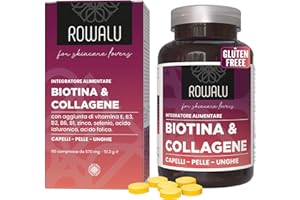 ROWALU ® | Biotina Capelli, Collagene e Acido Ialuronico | Integratore Collagene Capelli, Unghie e Pelle | Ricco di Zinco, Vitamine e Selenio | Integratore Crescita Capelli e Unghie | Made in Italy