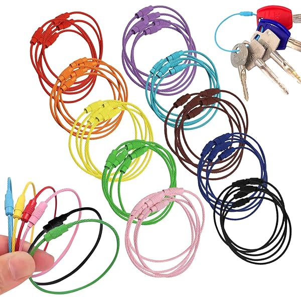 20 Anelli Portachiavi Con Cavo Metallico - Acciaio Inox | 15x1.5cm | Multicolore | Per Chiavi, Bagagli, Ciondoli - Foto 6