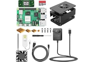 NinkBox Raspberry Pi 5 8GO Starter Kit avec 64 GB Carte Mémoire, Starter Kit Complet: Carte Mère, USB-C Alimentation de 5,1V 5A, 4 Dissipateurs Thermique Dorés, Ventilateur, Boîtier Noir, Câble HDMI