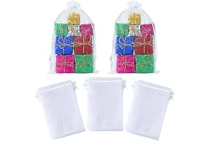 GCQQ 50pcs White Organza Bags, Organza Favour Bags with Drawer String, Large Organza Bags for Wedding Bags Organza, Organza Gift Bags, Organza Jewellery Pouches(20x30cm)