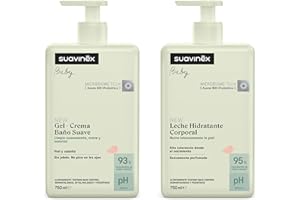 Suavinex, Pack Bebé Gel Champú Suave Piel y Cabello, sin Jabón, 750 ml + Leche Hidratante 750 ml, Apto Pieles Sensibles y Recién Nacidos, 93-95% Ingredientes Origen Natural