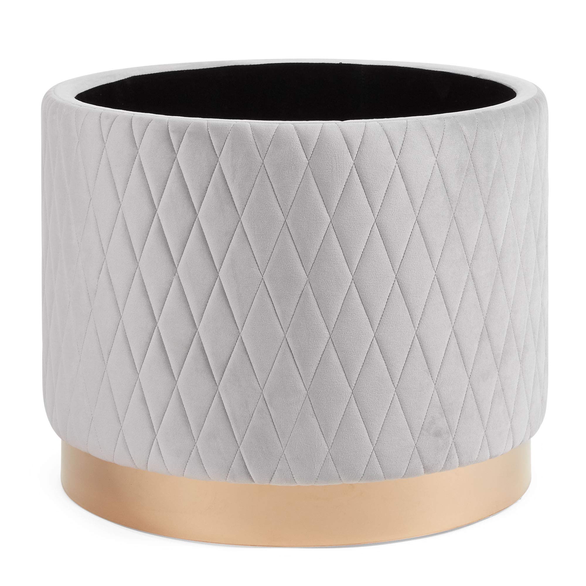 Beautify Gesteppter Aufbewahrungshocker - Grauer Samt Rund Ottomane