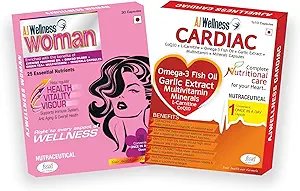 Ajwellness Woman&Cardiac Combo-Once a day vitamin supplement with minerals, natural extracts,Biotin to help women