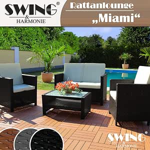 Amazon.de: Swing & Harmonie Rattan Lounge Sitzgruppe für 4 ...