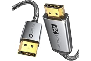 WARRKY Câble DisplayPort 4K vers HDMI, Display Port HDMI |1440P 60Hz, 1080P 120Hz| Ordinateur DP vers écran HDMI Câble Compatible avec Lenovo, Insignia, HP, XPS, ASUS et autres - 1.8M