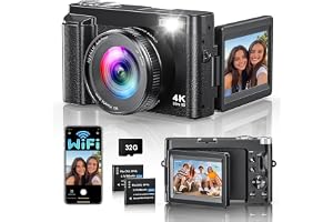 4K 64MP Digitalkamera mit WLAN, 16X Digitalzoom, 180° Flip Screen Autofokus Vlogging Fotoa