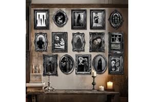 Benjia 15 Halloween Gotico Decorazioni Inquietanti Cornice Per Foto, Impermeabile, Con 80 pezzi di punti autoadesivi, Decorazione Fantasma Fotografica Per Casa Infestata Festa Castello 2025 Nero