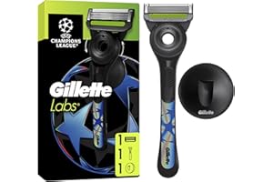 Gillette Labs Rasoir Manuel Homme UEFA Champions League Spécial, Rasage Avec Barre Exfoliante, Manche Réutilisable Et Recharge A 5 Lames, Tête Avec FlexDisc Pour Suivre Les Contours Du Visage
